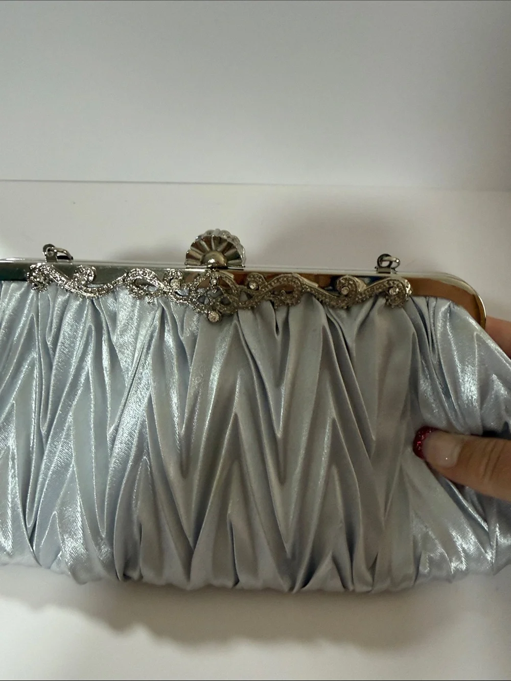 Silver Evening Clutch with Chain Strap